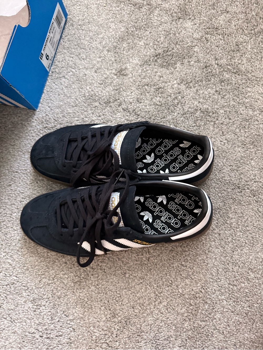 adidas spezial Black & White Suede Sneakers with Brown Gum Sole - Picture 4 of 6